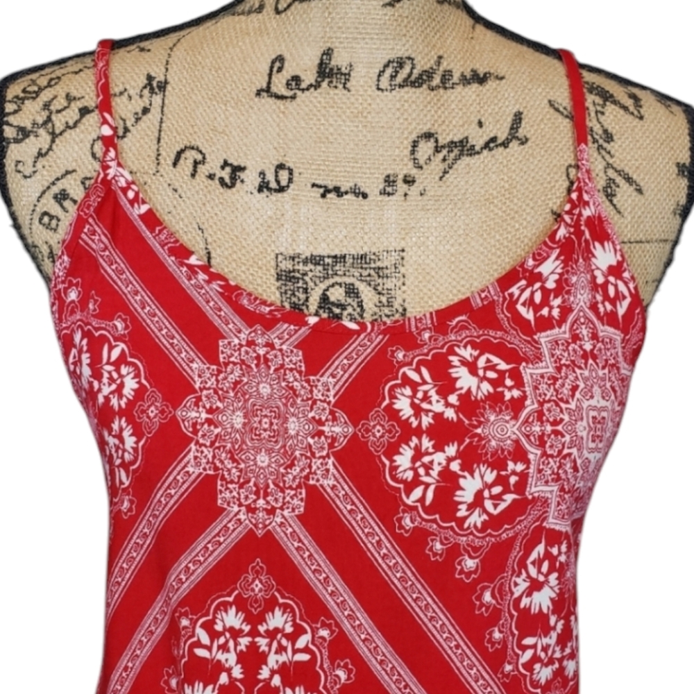 NWOT Liberty Love Boho Tank Top Red White Crochet Hem - Picture 4 of 8